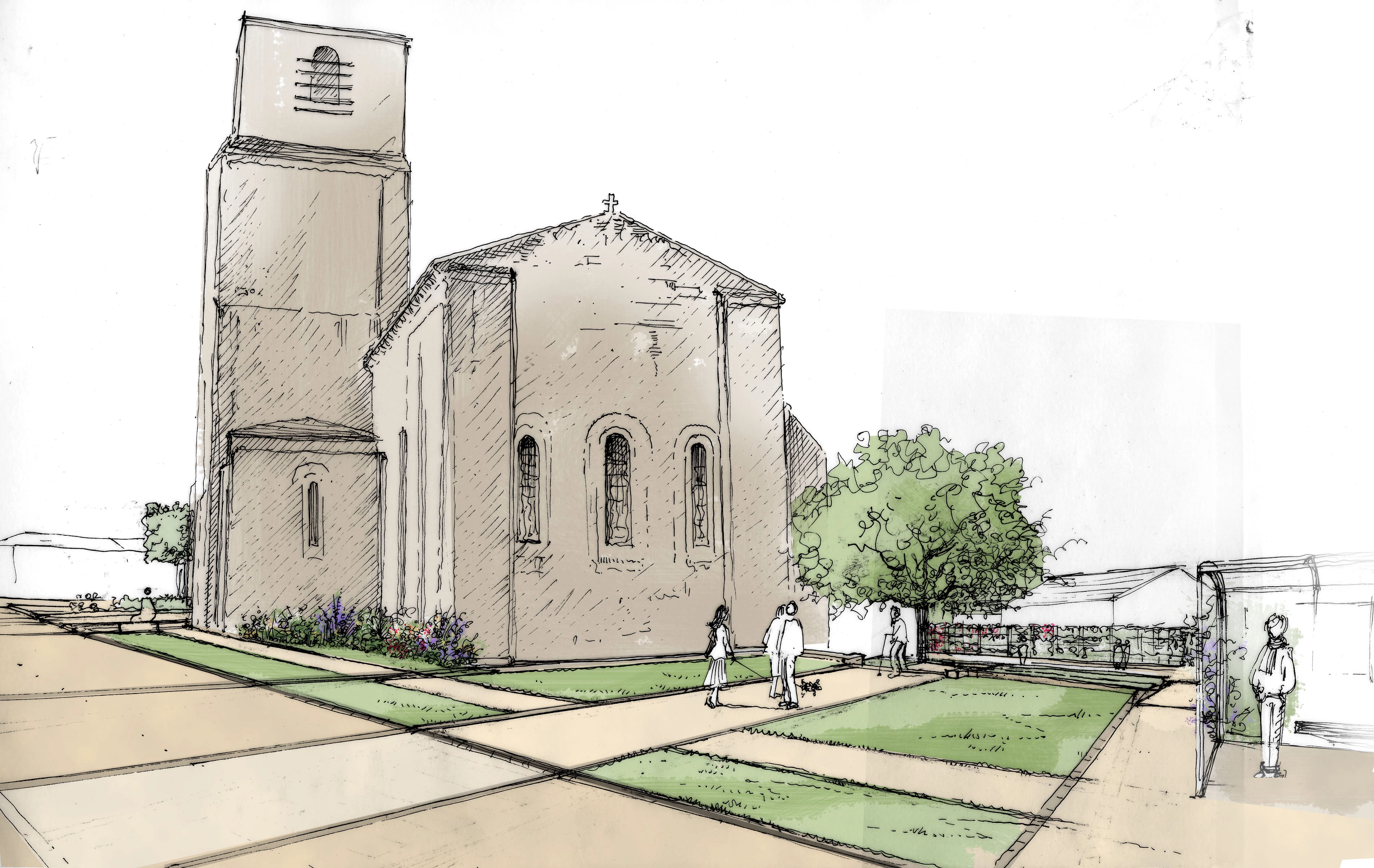 Croquis paysager du jardin autour de l’église Saint-Pierre à Royan