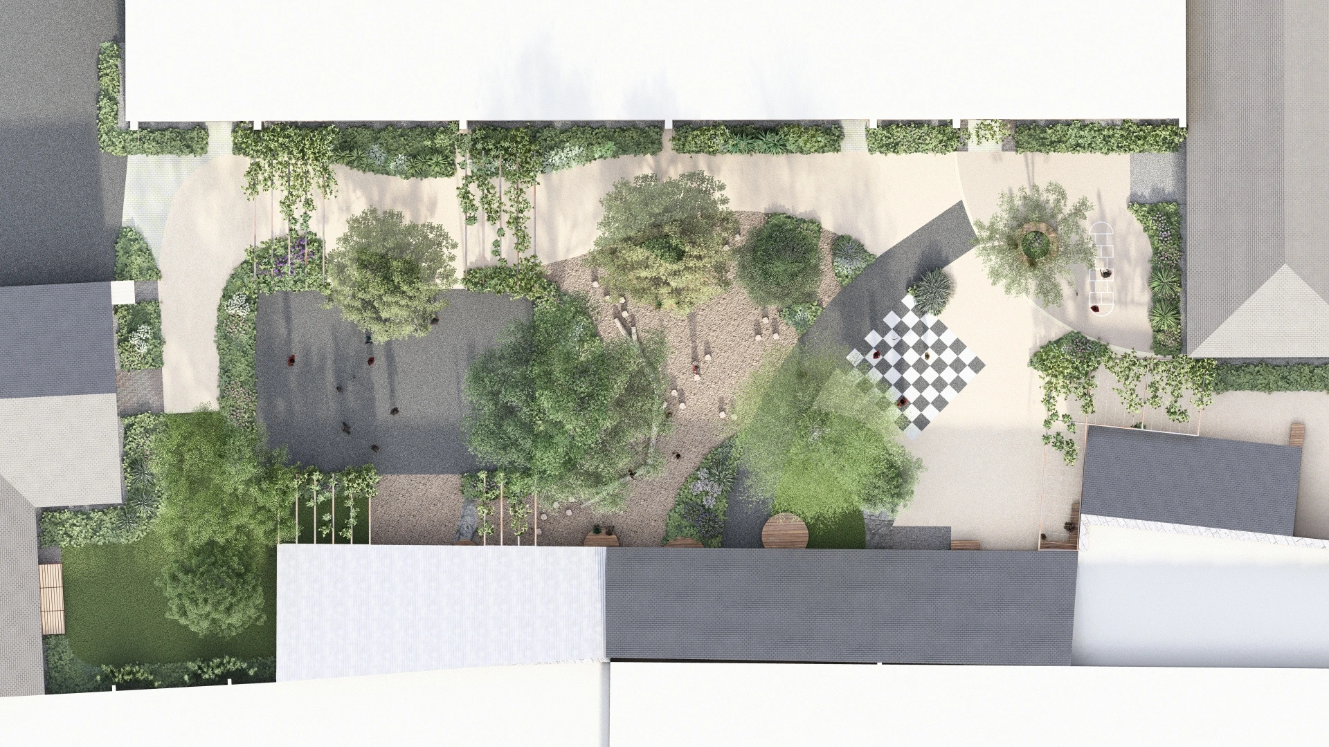 Plan masse de la cour Oasis de l’école La Clochette à Savigny-en-Véron