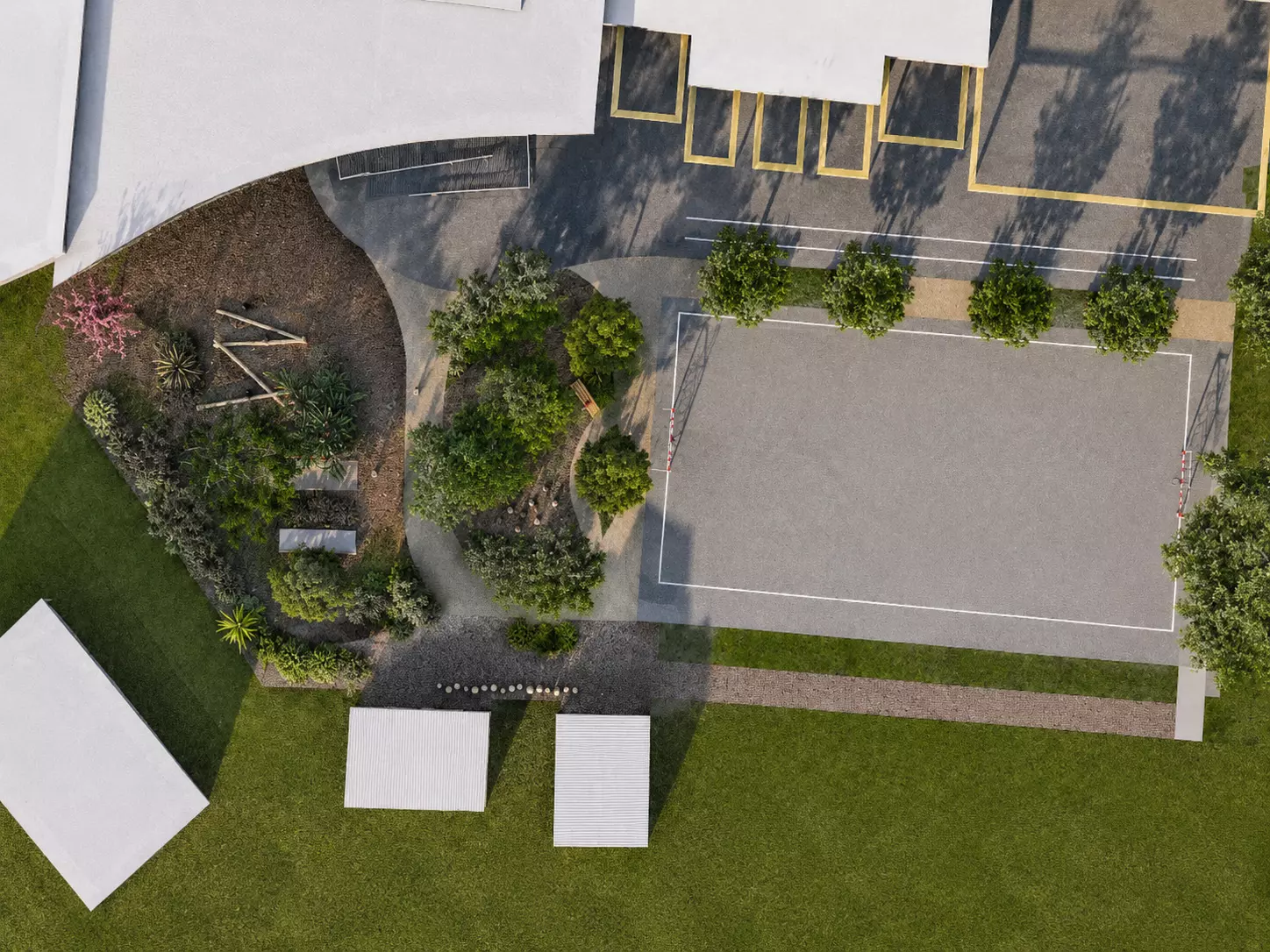 Plan en vue aérienne de la renaturation de la cour d’école Sartiaux-Garnier à Vaux-sur-Mer