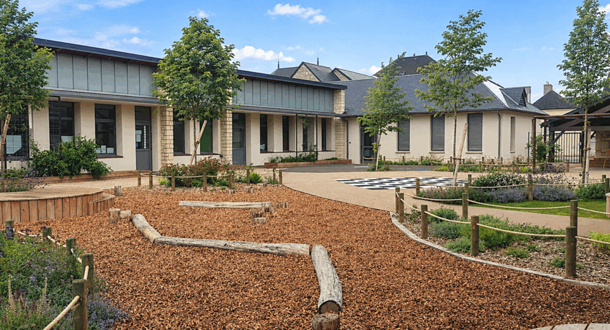 Cour Oasis végétalisée de l’école La Clochette à Savigny-en-Véron
